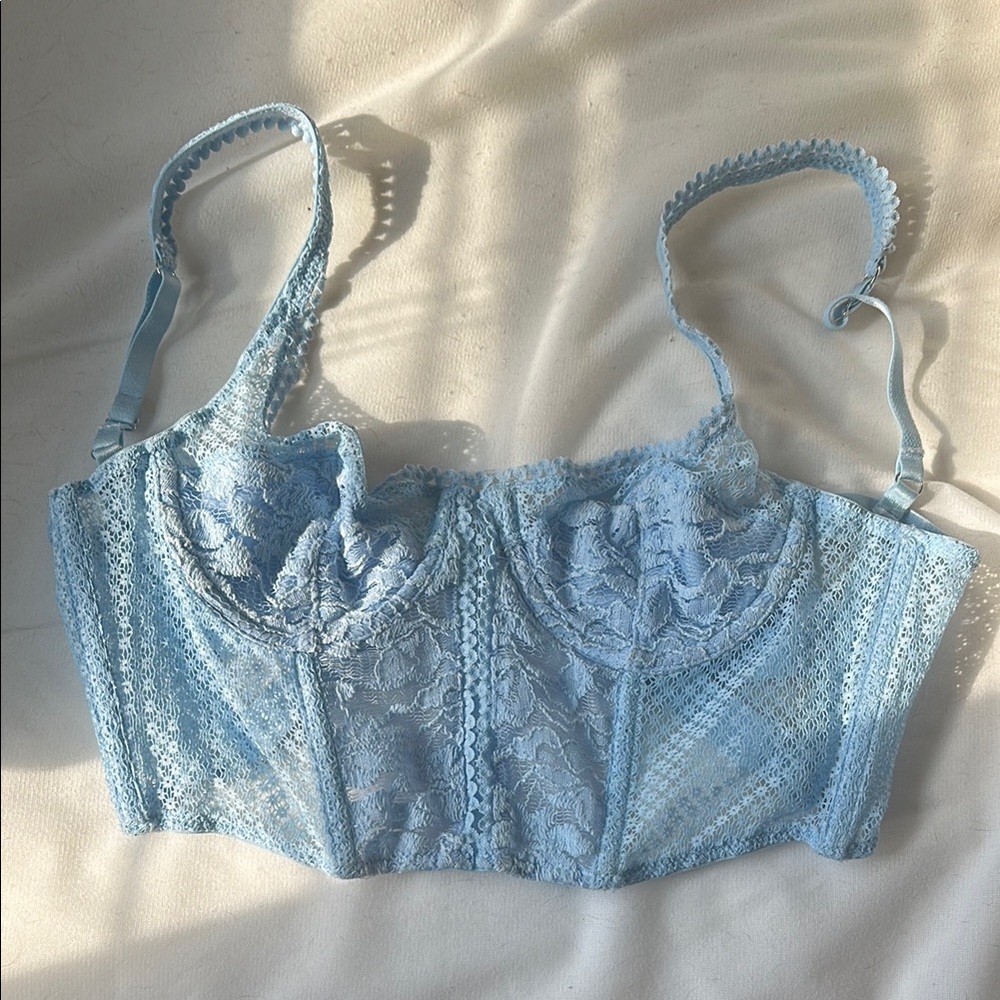 Lace Cropped Corset Tank in Light Blue